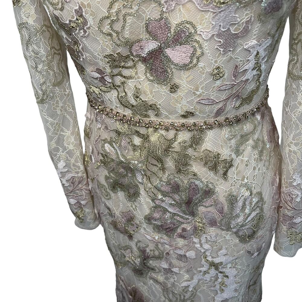 NWOT Mac Duggal blush long sleeve floral applique trumpet style gown - 6 - Picture 4 of 16